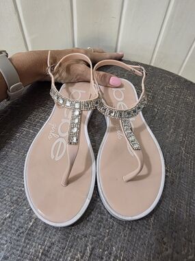 bebe Blush Jeweled T-Strap Sandals
